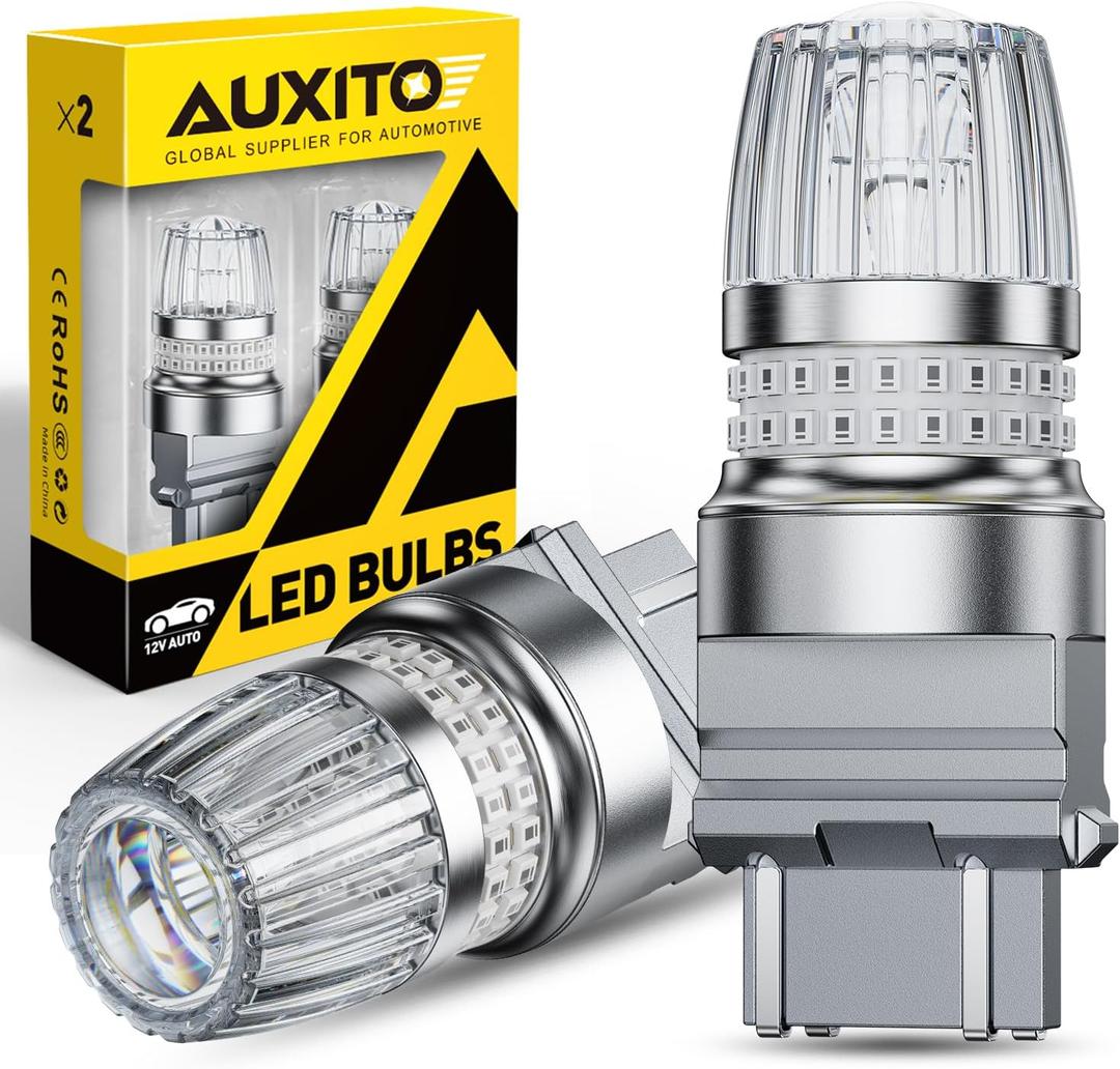 AUXITO 3157 LED Bulbs Red, 3156 LED Tail Brake Light Bulb, Ultra Bright 3057 4157 4156 3457 4057 4114 LED Bulbs with Projector for Exterior Stop Reverse Turn Signal Brake Tail Lights, Pack of 2