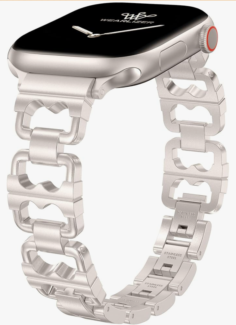 Wearlizer Compatible with Apple Watch Band 42/46/38/40/41/44/45/49mm Women, Dressy Pretty Stainless Steel Metal Strap Fancy Designer Link Bracelet for iWatch Series 11 10 9 8 7 6 5 4 3 SE/Ultra 3 2 1
