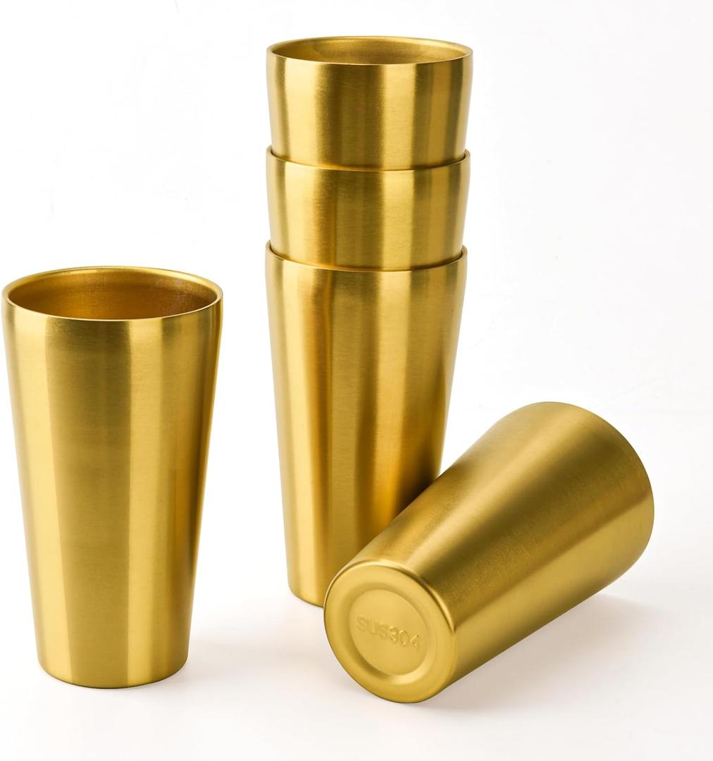 5 Pack 18.6 oz Stainless Steel Insulated Cup, Double Wall Vacuum Small Metal Cup, Reusable Camping Cups Unbreakable Indoor Outdoor for Party, Home, Office, BBQ, Gold