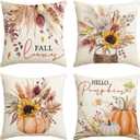 AVOIN colorlife Fall Pumpkin Wheat Cotton Jar Autumn Thanksgiving Throw Pillow Covers, 18 x 18 Inch Seasonal Cushion Case for Sofa Couch Set of 4 (Orange)