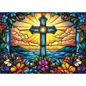 1000 Piece Stained Glass Cross Jigsaw Puzzle for Adults | Challenging & Colorful Design | Perfect for Family Game Nights & Thoughtful Gifts