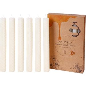 6 Pack Handmade Beeswax Taper Candles,10 inch Pure Beeswax Candles Sticks, 8 Hours Burning Dripless, Unscented Bees Wax Candles for Home Decor,Prayer,Christmas,Party(Cream)