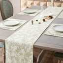 jinchan Spring Table Runner Linen Farmhouse Table Cloth Green Floral Decorative 72 Inch Botanic Printed Burlap Handcrafted Flax Coffee Table Decor 1 Panel Sage Green on Beige