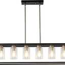 XILICON Dining Rooms Brushed Nickel Chandeliers, Brushed Nickel & Black Kitchen Island Farmhouse Lighting Fixture Industrial Rustic Ceiling Hanging 6 Light Modern Pendant Light with Glass Shade