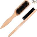 FNANJWQ 2 Pcs Slick Back Hair Brush with Wooden Rat Tail, Boar Bristle Hair Brush for Sleek Thin & Fine Soft Smoothing Baby Hairs Ponytail for Polishing Deepening Styling Sectioning & Parting