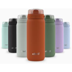 Ello Cooper 18oz Kids Stainless Steel Water Bottle Vacuum Insulated with Straw and Carry Handle, Leak Proof Locking Lid with Soft Silicone Spout, Fits Car Cupholder, Dishwasher Safe, Figgy Pudding