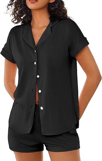 Ekouaer Womens Button Down Pajama Sleepwear Short Sleeve Pjs Soft Stripe Lounge Sets, 1pcs,  XL