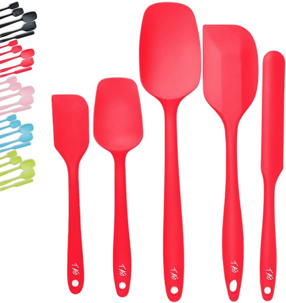 5-Piece Silicone Spatula Set - BPA Free, Heat Resistant up to 448F - Non-Stick Kitchen Utensils for Baking, Cooking, and Mixing, Dishwasher Safe (Red)