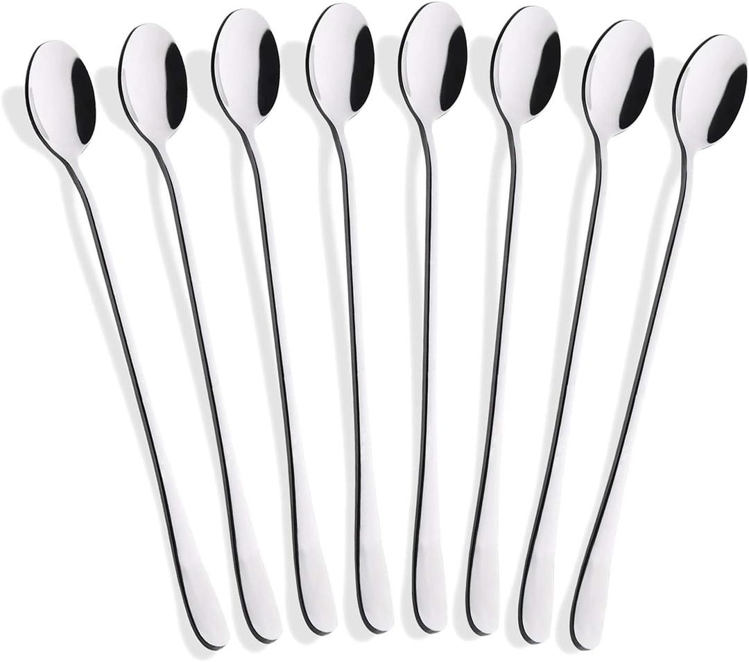 Hiware 8-Piece 9-Inch Long Handle Iced Tea Spoon, Coffee Spoon, Ice Cream Spoons, Stainless Steel Cocktail Stirring Spoons