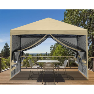 MASTERCANOPY Pop-Up Setup Outdoor Canopy with Netting Screen Walls (10x10, Beige)