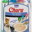 INABA Churu Cat Treats, Lickable, Squeezable Creamy Pure Cat Treat with Green Tea Extract & Taurine, 0.5 Ounces Each Tube, 50 Tubes, Tuna Variety (EXP 05/19/26)