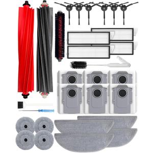 30pcs Accessories Kit for Roborock S8 MaxV Ultra/S8 Max Ultra Robot Vacuum Cleaner, Replacement parts with 6 Activated Carbon Dust Bags, 2 Main Brushes, 4+4 Mop Cloths, 4 HEPA Filters, 6 Side Brushes
