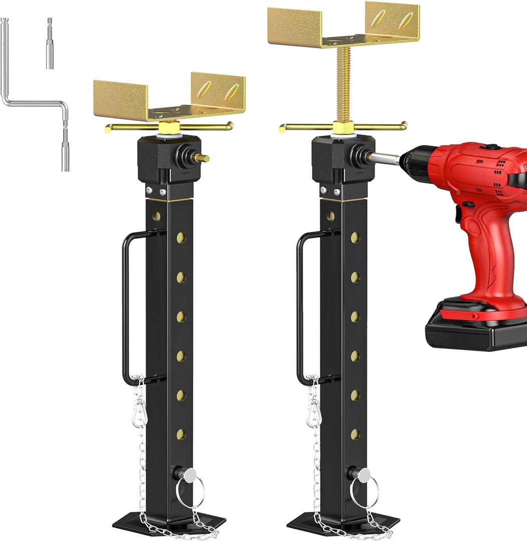2025 Upgraded RV Slide Out Supports 2 Pcs(Allow Electric Drill Adjust) RV Stabilizer Jacks for Camper and Travel Trailer, Supports Up to 5,000 lbs and Adjustable from 26" to 52", Aluminum Gear Box