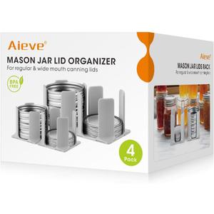 AIEVE Mason Jar Lid Organizer, 4 Pack Canning Lid Storage Rack for Storing Wide & Regular Mouth Lids and Rings