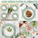 100 Pcs Greenery Paper Placemats 13 Inch Sage Green Disposable Scalloped Place Mats Decorative Round Table Placemats for Birthday Wedding Bridal Shower Baby Shower Banquet Tea Party Supplies