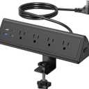 Jgstkcity Desk Clamp Power Strip,20W Fast Charging Station,Surge Protector Nightstand Edge Mount,1875W Extension Cord with Multiple Outlets,2 USB-C,2 USB-A,for Home Office (Black, 10 FT)