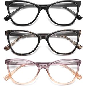 LKEYE Reading Glasses Women Cat Eye Blue Light Computer Readers Stylish Spring Hinge Designer Fashion Cute Eyeglasses LK6094, +1.75