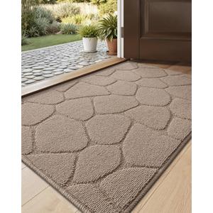 DEXI Front Door Entryway Mat Non Slip, 2x3 ft Washable Inside Entrance for House Floor Low Profile, Thin Entry Doormat Absorbent Dirt Trapper, Pebble Beige
