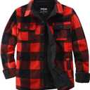 Men's Polar Fleece Warm Sherpa Lined Shirt Jacket for Men Thick Button Down Jacket with Multi Pockets (Large, Red/Black)