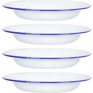 Luxshiny 4-Piece Enamel Plates Set Flat Edge Decorative Dinnerware for Fruits Snacks and Desserts 5.46 Inch Retro Style Enamelware for Home Picnic and Hotel Use