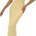 GORGLITTER Women's Ruched Mesh Bodycon Maxi Dresses Draped Front Cowl Neck Wedding Guest Cocktail Long Dress (Medium, Yellow)