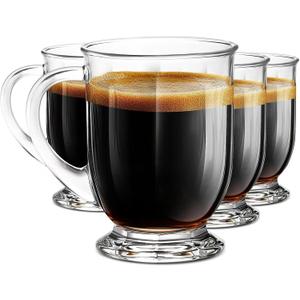 Glass Coffee Mugs Set of 4, 16 OZ Large Clear Glass Beer Cups with Handle,Striped Mug for Hot Beverages,Tea, Cappuccino, Latte, Espresso, Juice Mothers