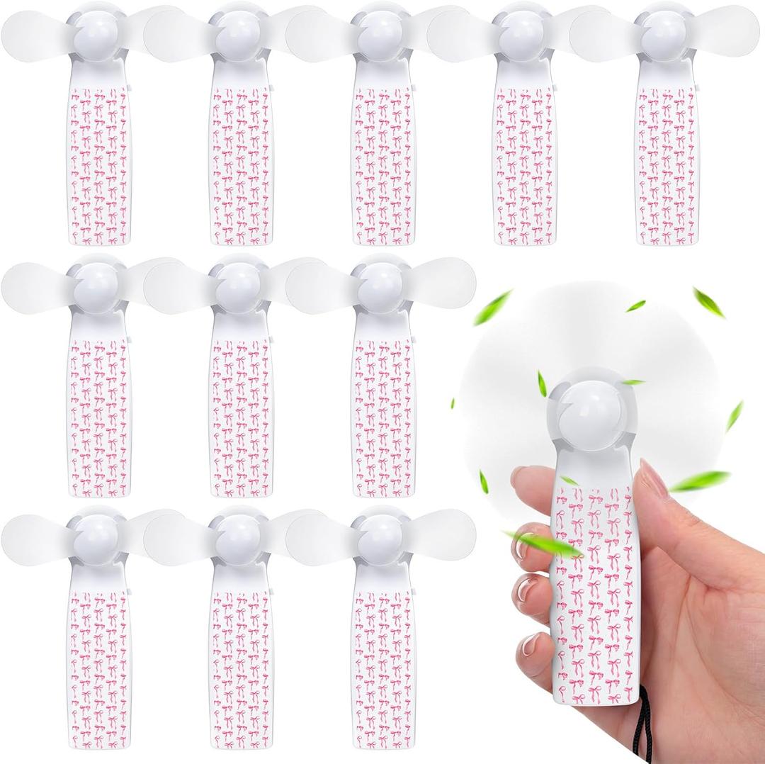 Retisee 12 Packs Mini Portable Fans Party Favor Pink Bows Coquette Handheld Press Cooling Fans for Birthday Summer Bridal Wedding Bachelorette Baby Shower Pool Party Outdoor Beach Activity Gift