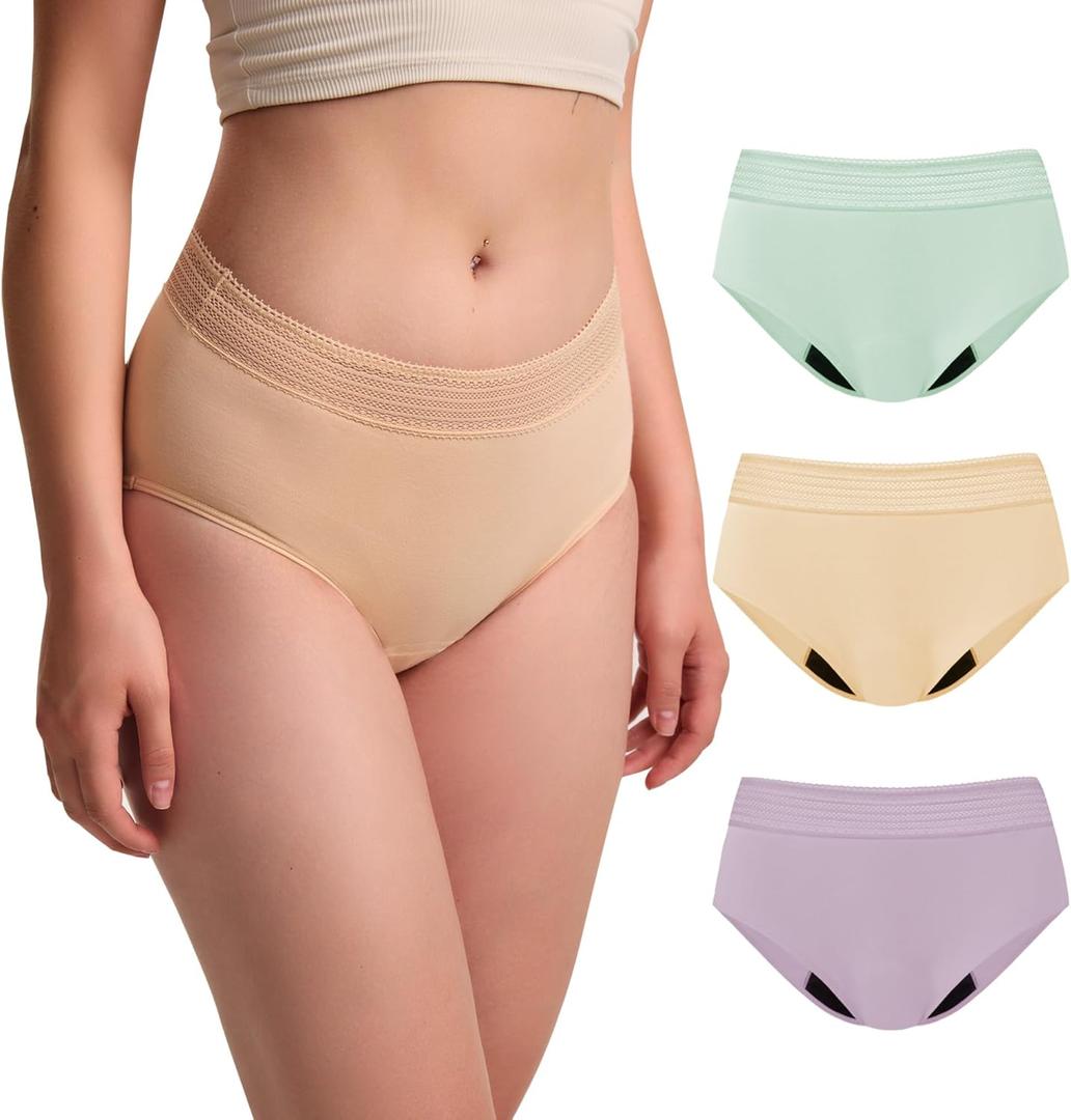 BATTEWA Incontinence Underwear for Women Hi-Waist Leakproof Underwear Postpartum Protective Washable Cotton Full Coverage Absorbency (3Color,Large,3-Pack)