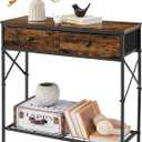 Tajsoon 31.5" Console Table with 2 Fabric Drawers, 2-Tier Small Entryway Table with Storage Shelves, Narrow Long Sofa Table for Entry Way, Hallway, Living Room, Kitchen, Rustic Brown