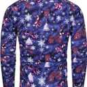 fohemr Mens Christmas Novelty Shirt Ugly Santa Claus Button Down Long Sleeve Funny Holiday Costume Shirts for Party (Blue, XXL)