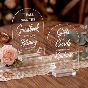 1 PCS Acrylic Wedding Signs for Ceremony Reception,5x7 Inch Clear Wedding Signage with Stand,Gifts and Cards