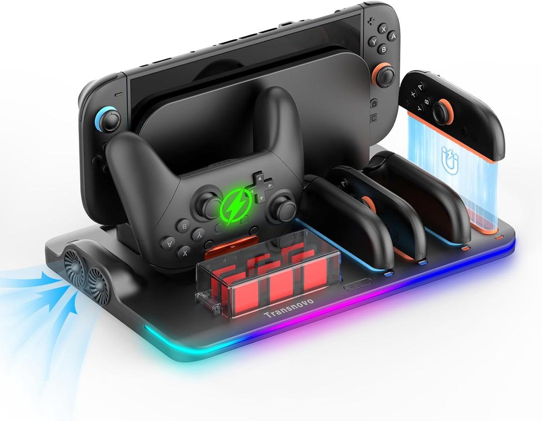 Cooling Fan Pro Controller & Joycons Charger for Switch 2 (2025), Cool Down Joy Con Charging Dock Accessories for Switch2, Cools to Enhance Performance & Extend Console Battery Life (Black)