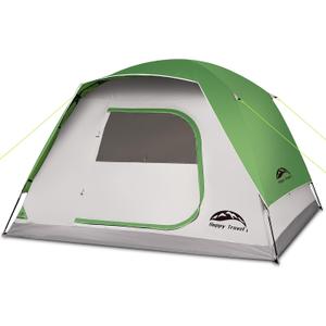 Happy Travel Camping Tent, 6 Person Dome Tents for Camping with Rainfly, Waterproof Clip Easy Setup Portable Family Tent with Mesh Windows, 20% More Headroom Backpacking Tents for Camping & Hiking, Green, 6 Person