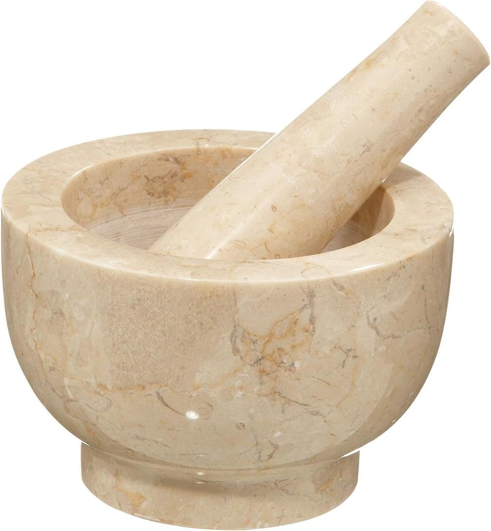 Cilio Champagne Marble Mortar and Pestle, 4-Inch, Cream