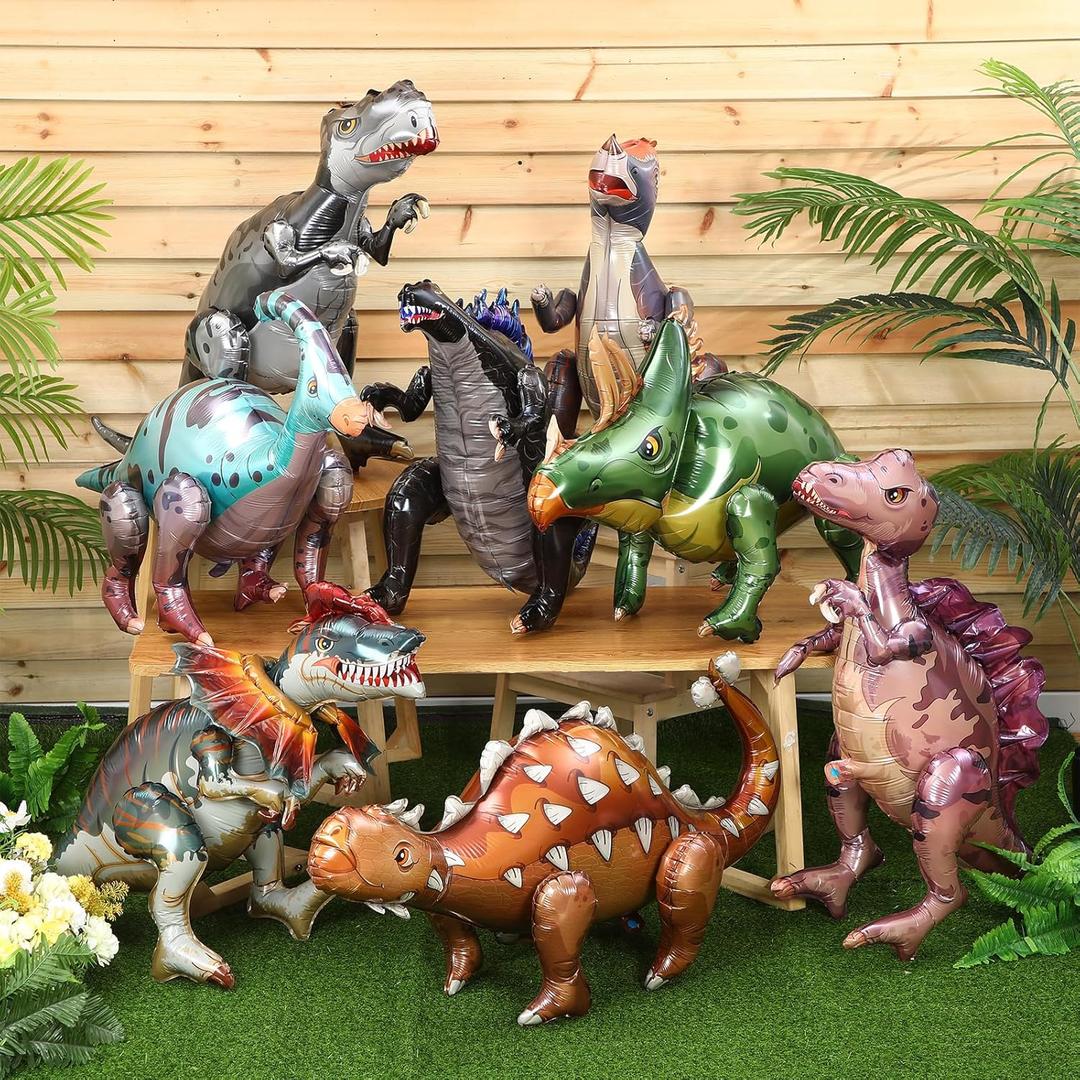 Vinsot 8 Pack 39" Giant Inflatable Dinosaur Toy for Birthday Party Decorations 3D Dinosaur Balloons Self Standing Dino Aluminum Foil Balloons for Garden Jungle Party Gift Photo Prop Supplies(Classic)