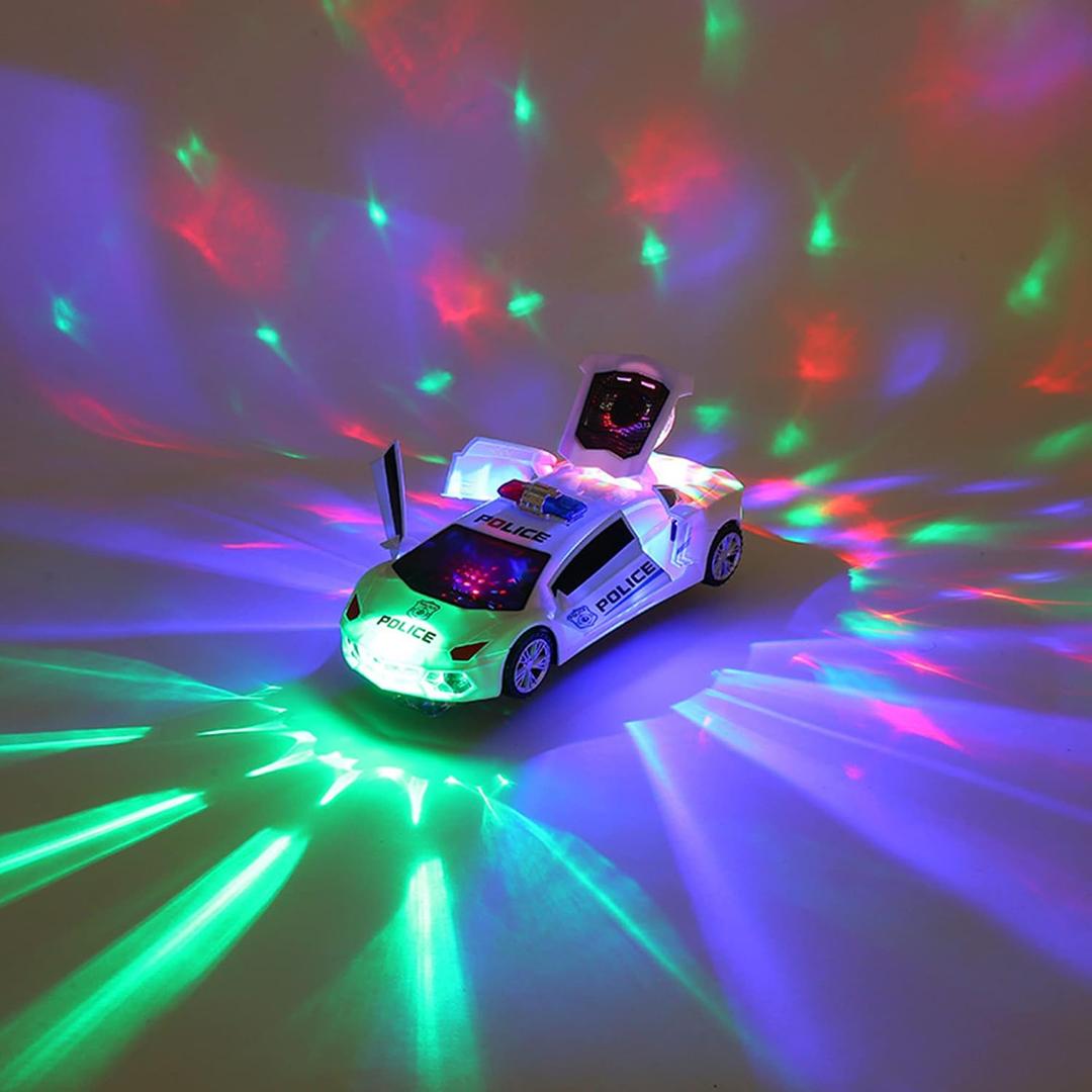 Toy Cars, Police Car Toys for Boys 3-5, Police Car Spinning Toy with Music Lights and Siren, Automatic Door Opening Spin Toy for Outdoor Indoor Kids Gifts (White), Medium