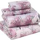 RUVANTI 100% Cotton Sheets  King Size Percale Bedding, Cooling & Breathable Floral Design, Durable with a Crisp, Soft & Comfortable Feel, 16" Deep Pocket, 4-Piece Set, Lilac Floral