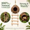 HERCOCCI Crested Gecko Tank Accessories, Reptile Hanging Plants Vines with Natural Coconut Shell Hideout & Climbing Ladder Decor for Hermit Crab Lizard Leopard Gecko Chameleon Snake Terrarium Decor