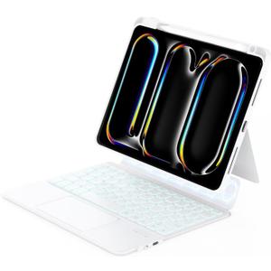 ZENLU iPad Pro 11 inch 2024 Case with Keyboard Detachable, Rugged Protective Case with 7-Color Backlit Keyboard, Multi-Touch Trackpad, Pencil Holder, Vertical Kickstand for iPad Pro 11" M4 (White)