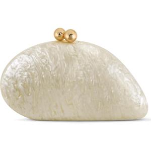 Acrylic Seashell Clutch Purse for Women, Elegant Marble Evening Bag with Gold-Tone Magnetic Clasp, Wedding Party Clutch Handbags, White