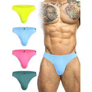 Avidlove Mens Bikini Underwear Low Rise Briefs Microfiber Underpants 4 Pack (Medium, Blue/Green/Pink/Yellow)
