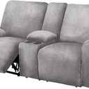 Reclining Love Seat with Middle Console Slipcover, 8-Piece Velvet Stretch Loveseat Reclining Sofa Covers, 2 seat Loveseat Recliner Cover, Thick, Soft, Washable, Loveseat Slipcovers (Light Grey)