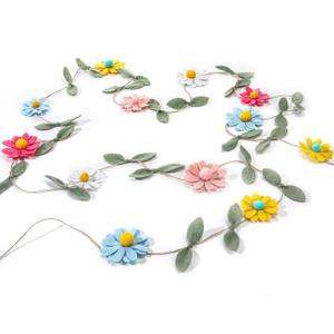 Janinka 1 Pcs Wool Felt Daisy Banner Garland Daisy Decorations Wildflower Garland Birthday Decorations for Wedding Birthday Supplies Wall Decor(Groovy Color)