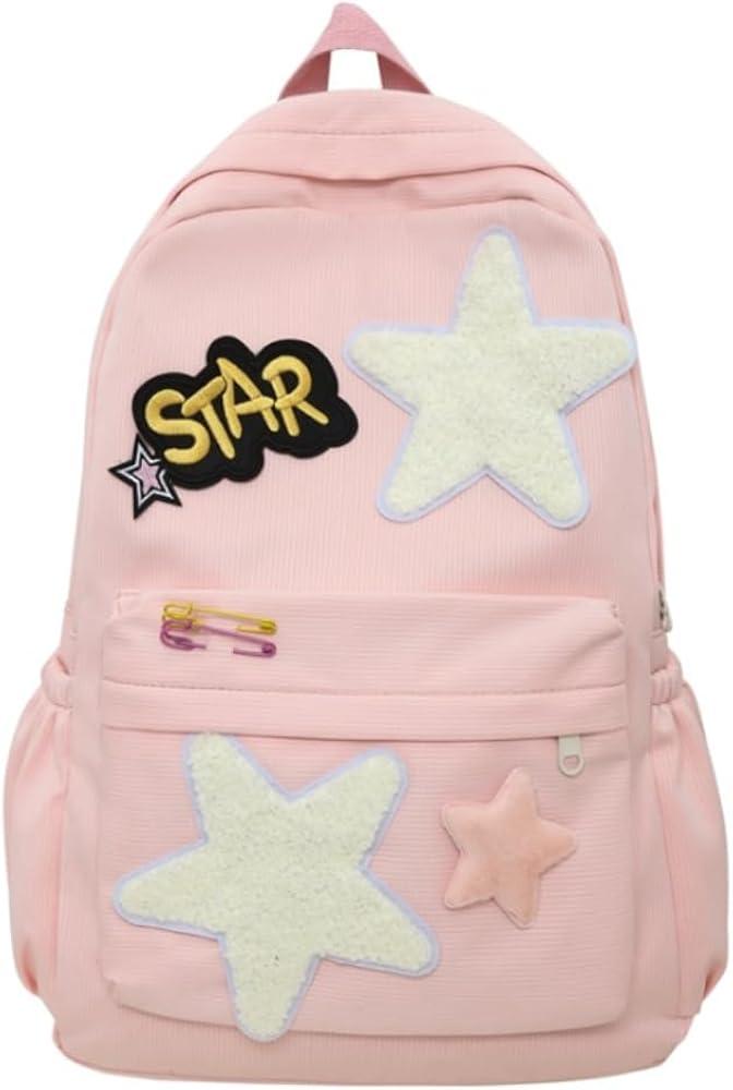 MININAI 2025 Preppy Backpack Trendy Y2K Stars Backpack Cute Aesthetic College Laptop Backpack Casual Daypack Y2k Accessories (Pink, One Size)