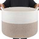 Extra Large Cotton Rope Storage Basket with External Handles Foldable Woven Organizer for Laundry Toys Blankets and Sundries in Living Bedroom Nursery, 2Pct