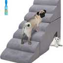 Dog Stair for High Beds 32 inches Tall, 33D Foam Dog Ramp for Bed 32 inches, 7-Step Pet Stair Steps for Small Large Dogs for Bedsides Climbing, Non-Slip Doggie Steps for Older Dogs/Cats, Grey