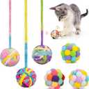 Retro Shaw Cat Toys Balls, 6Pcs Woolen Yarn Cat Balls with Bells Inside, Interactive Kitten Toys for Indoor Cats Kitty, Soft Pompom Jingle Ball with String Cat Nip Toys