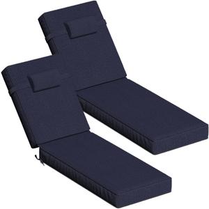 72 x 21 x 4 Inch Olefin Chaise Lounge Cushions, Lounge Chair Cushions with Headrest for Outdoor Furniture - Weather and Fade Resistant Patio Replacement Furniture Lounge Chair Cushions Set of 2 (Navy Blue)