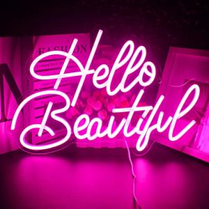 Looklight Hello Beautiful Neon Sign Wedding Neon Lights for Wall Decor Pink Led Lights Up Connectivity Wedding Engagement Birthday Party Girls Bedroom Gifts for Lovers