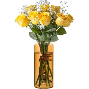 ComSaf Glass Flower Vase, 8 Inch Tall Bud Vases, Home Decor Vases for Centerpiece for Living Room and Bedroom, Decorative Vases for Wedding, Valentines' Day, Mother's Day (Amber)